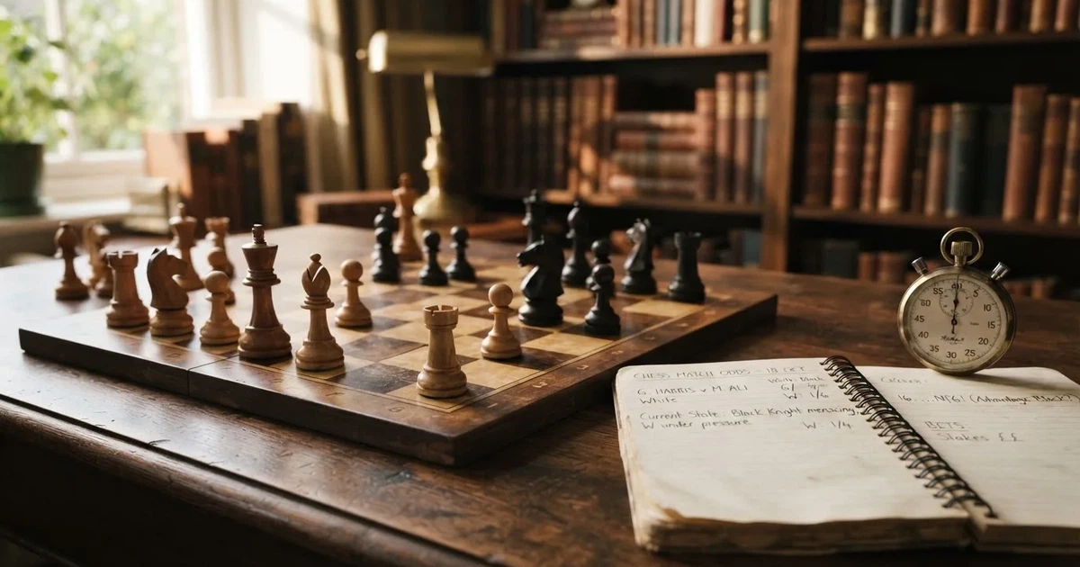An open notebook with a pencil and a stopwatch on a wooden table