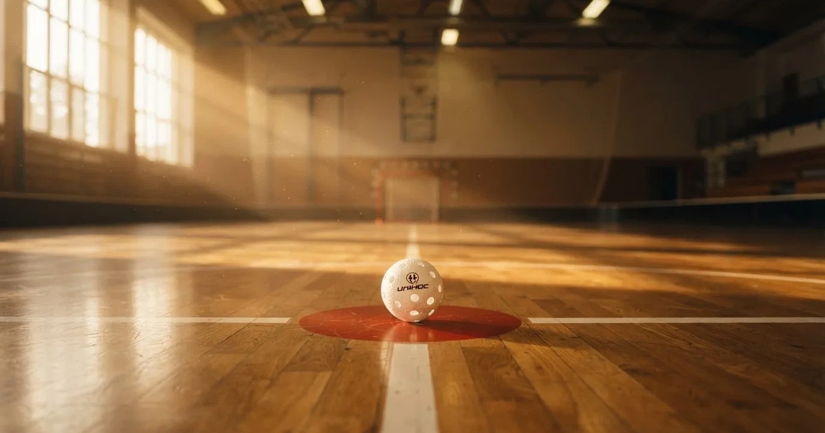 A ball on the centre spot of a grass pitch in morning light