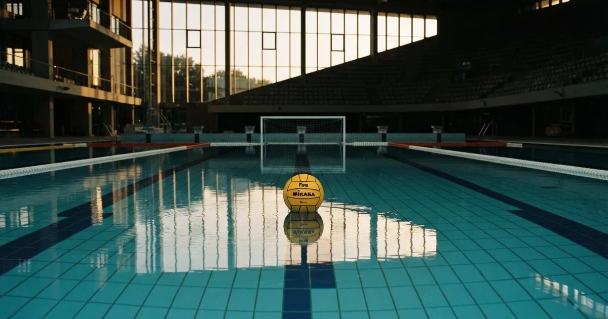 A ball on the centre spot of a grass pitch in morning light