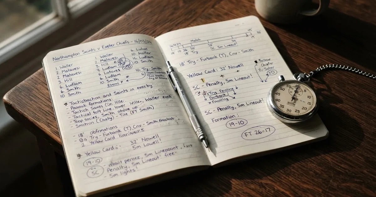 An open notebook with a pencil and a stopwatch on a wooden table